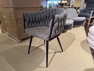 Set van 6 eetkamerstoelen, taupe stof, zwarte poten